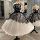 Black and white strapless short prom dress homecoming dress party dress nv2055