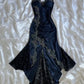 Navy Blue Fashion Strapless Long Mermaid Bodycon Lace Prom Dress Evening Gown Party Dress nv3476