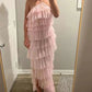 Simple A-line Pink Halter Neck Tiered Long Floor Length Prom Gown Evening Dress Party Dress nv2273