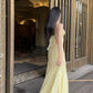 Sweet Elegant Mermaid Spaghetti Strap Yellow Chiffon Long Ball Gown Evening Dress with Beading nv2759