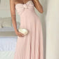 Pink off-shoulder chiffon flowing long elegant evening dress wedding guest dress bridesmaid dress nv2118