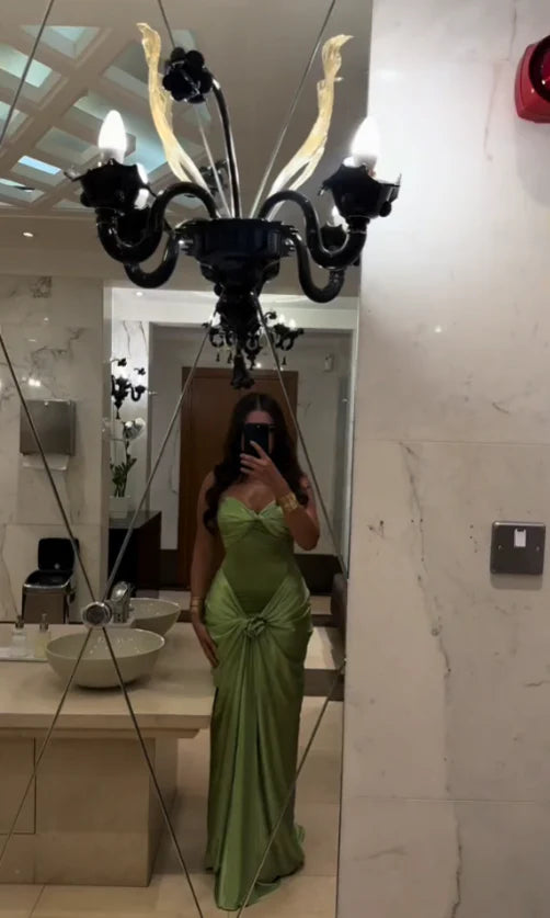 Green vintage fashion elegant long satin prom dress, evening dress, party dress nv3695