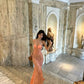 Stunning Orange Mermaid Spaghetti Strap Lace Long Evening Dress Prom Dress Party Dress nv2885