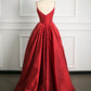 Red satin spaghetti straps long elegant ball gown evening dress nv3404