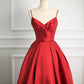 Red satin spaghetti straps long elegant ball gown evening dress nv3404