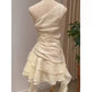 Yellow Sweet Cute A-line One Shoulder Short Birthday Dress Chiffon Homecoming Dress Evening Dress nv2968