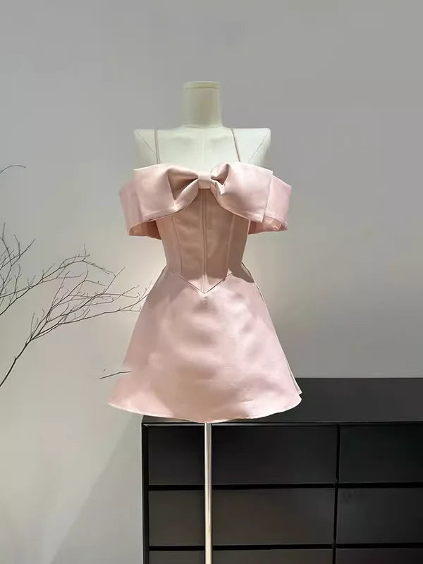 Simple Pink Satin Birthday Dress A-Line Spaghetti Strap Evening Dress Homecoming Dress nv2070