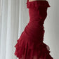 Red ruffled sleeveless short prom dress homecoming dress nv1956