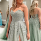 A-Line Appliques Tulle Sexy Long Floor-Length Prom Dresses nv1579