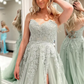 A-Line Appliques Tulle Sexy Long Floor-Length Prom Dresses nv1579