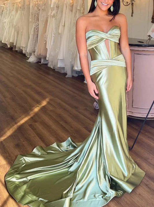 Green off the shoulder satin long high slit formal party dress evening gown prom dress nv2099