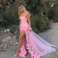 Pink Gorgeous Elegant Off-the-shoulder Exquisite 3D Flowers Tulle Slit Long Mermaid Ball Gown Evening Dress nv3600