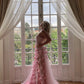 Pink Gorgeous Elegant Off-the-shoulder Exquisite 3D Flowers Tulle Slit Long Mermaid Ball Gown Evening Dress nv3600