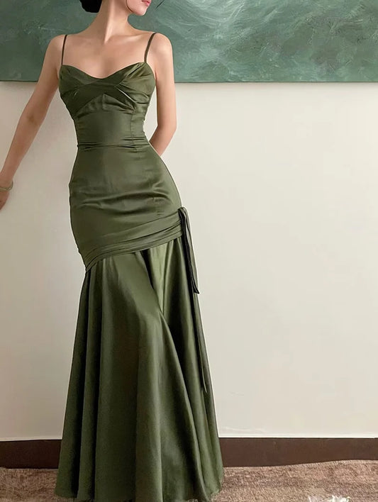 Green Satin Mermaid Long Sweetheart Evening Gown Prom Dress Party Dress nv1775