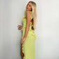 Green shoulder strap ruffled long slit party dress evening gown ball gown nv1863