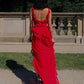 Red Charming  Strapless Ruffle Long Slit Party Dress Evening Gown nv2215