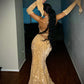 Gorgeous Shiny Glamorous Red/Gold Sequin Bodycon Prom Gown Evening Gown Party Dress nv3238