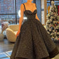 A-line Shiny Elegant Black Ankle Length Maxi Evening Gown Ruffled Ball Gown nv2754