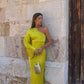 Yellow green simple fashion one shoulder off shoulder slit banquet dress homecoming dress party dress nv2367