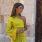 Yellow green simple fashion one shoulder off shoulder slit banquet dress homecoming dress party dress nv2367