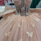 pink butterfly tulle beaded quince RA dress evening ball gown nv2685