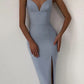 Women's Elegant High Slit Midi Dress Sexy Spaghetti Strap Party Dress Backless nv1662