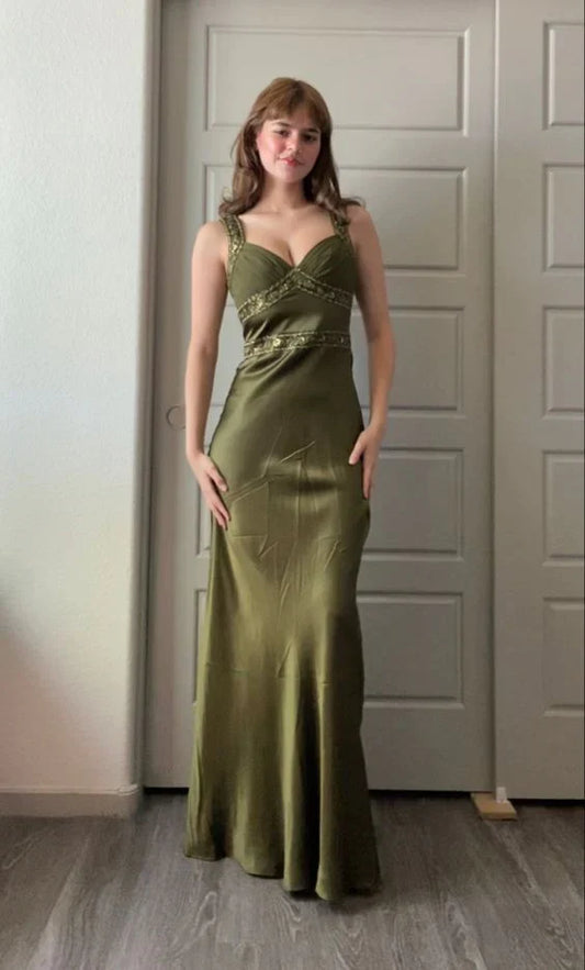 Elegant Bodycon Olive Green Ball Gown Long Formal Evening Dress nv1816