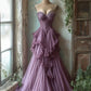 Purple Vintage Elegant A-line Sweetheart Neck Exquisite Beaded Long Tulle Ball Gown Evening Gown Wedding Dress nv3771