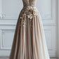 Champagne A-line Deep V Neck Tulle Applique Long prom dress Evening Gown Bridesmaid Dresses nv3795