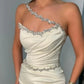 White Elegant Long Off Shoulder Satin Mermaid Sleeveless Ball Gown Evening Dress with Rhinestones nv1911