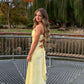 Lemon Yellow Extraordinary Charm Satin Halter Long Dress Spaghetti Straps Elegant Evening Dress Ball nv1667