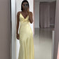 Lemon Yellow Extraordinary Charm Satin Halter Long Dress Spaghetti Straps Elegant Evening Dress Ball nv1667