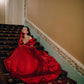 Beautiful elegant red off shoulder long satin A-line prom dress evening gown Christmas holiday party dress nv3066