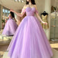 A-Line Sweetheart Neck Tulle Purple Long Prom Dress, Purple Formal Dresses nv1527