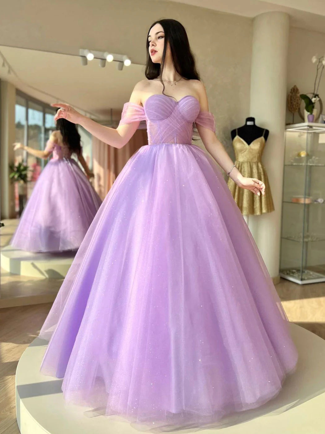 A-Line Sweetheart Neck Tulle Purple Long Prom Dress, Purple Formal Dresses nv1527