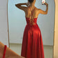 Charming Red A-line Satin Slit Long Party Dress Prom Gown Evening Gown nv1884