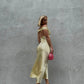 Light Yellow Simple Elegant Off-the-shoulder Long Mermaid Slim Fit Satin Ball Gown Evening Dress Party Dress nv3461