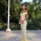 Light Yellow Simple Elegant Off-the-shoulder Long Mermaid Slim Fit Satin Ball Gown Evening Dress Party Dress nv3461