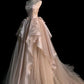 Pink Gorgeous Exquisite A-line Off-shoulder Beaded Long Tulle Ball Gown Evening Gown Wedding Dress nv3591