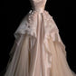 Pink Gorgeous Exquisite A-line Off-shoulder Beaded Long Tulle Ball Gown Evening Gown Wedding Dress nv3591