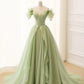 Green A-line Tulle Long Ball Gown Evening Dress nv2012