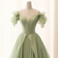 Green A-line Tulle Long Ball Gown Evening Dress nv2012