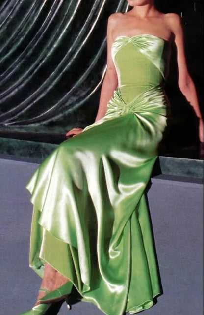 Green vintage fashion elegant long satin prom dress, evening dress, party dress nv3695