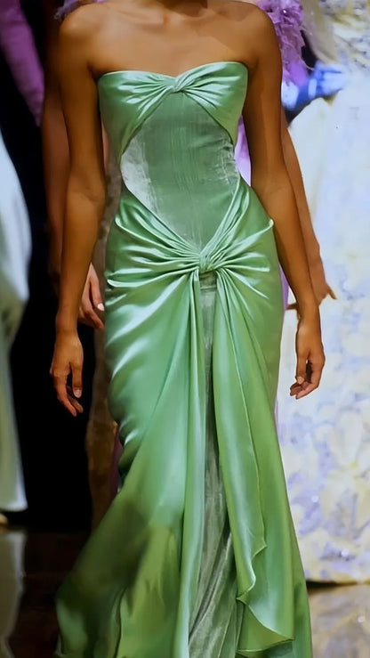 Green vintage fashion elegant long satin prom dress, evening dress, party dress nv3695