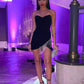 Sweetheart neckline black short homecoming dress party dress with fringe nv2218