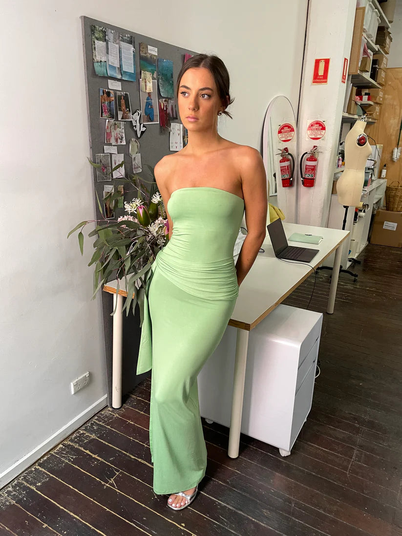 Green solid color simple tight strapless prom dress evening dress party dress nv1937