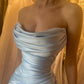 Light Blue Strpless Mermaid Evening Dresses Pleat Stain Prom Dressesnv1651