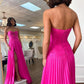 Hot Pink Strapless Keyhole Pleated A-Line Prom Dress nv1645