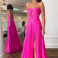 Hot Pink Strapless Keyhole Pleated A-Line Prom Dress nv1645