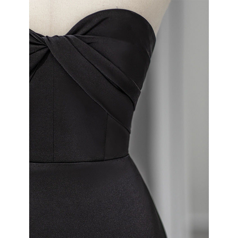 Robe de soirée noire simple à épaules dénudées, robe vintage nv1705